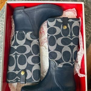 Coach Navy Rubber Boots